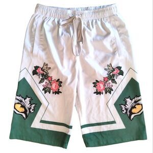 Imperius Men's Shorts Size L White Green Elastic Waist with Drawstring